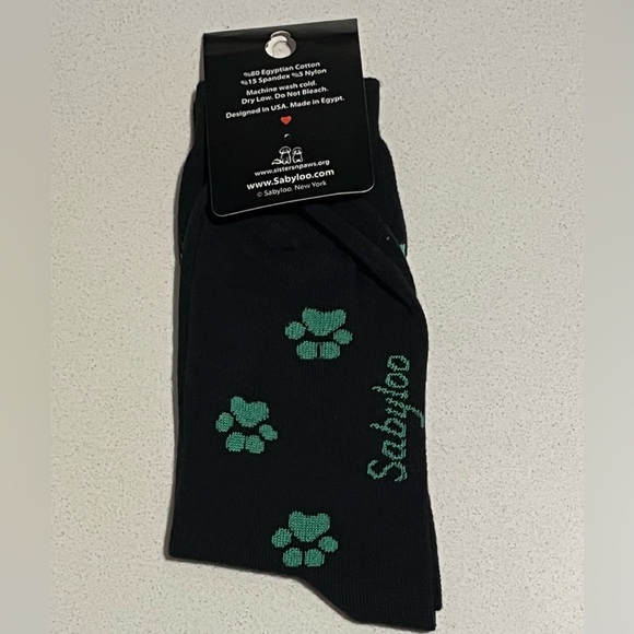 🌟🌟NWT🌟🌟 SABYLOO POM SOCK BLACK/GREEN/TAN & PAW PRINTS US SOCK SIZE 9-11 - Picture 2 of 3